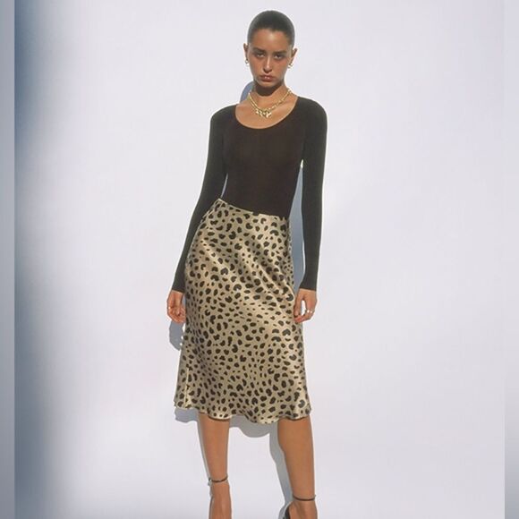 NWT Kourt midi Animal Print Tan and Black Skirt size xxs womens - Picture 3 of 16